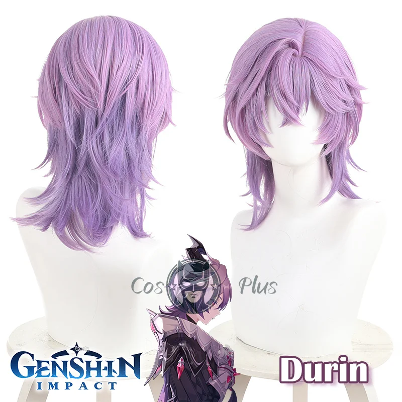 Genshin-Peluca de Cosplay de impacto Durin, pelucas de pelo de taaleta degradado púrpura para hombres, mujeres y niñas, Mondstadt Simulanka, gorro de peluca gratis para Halloween