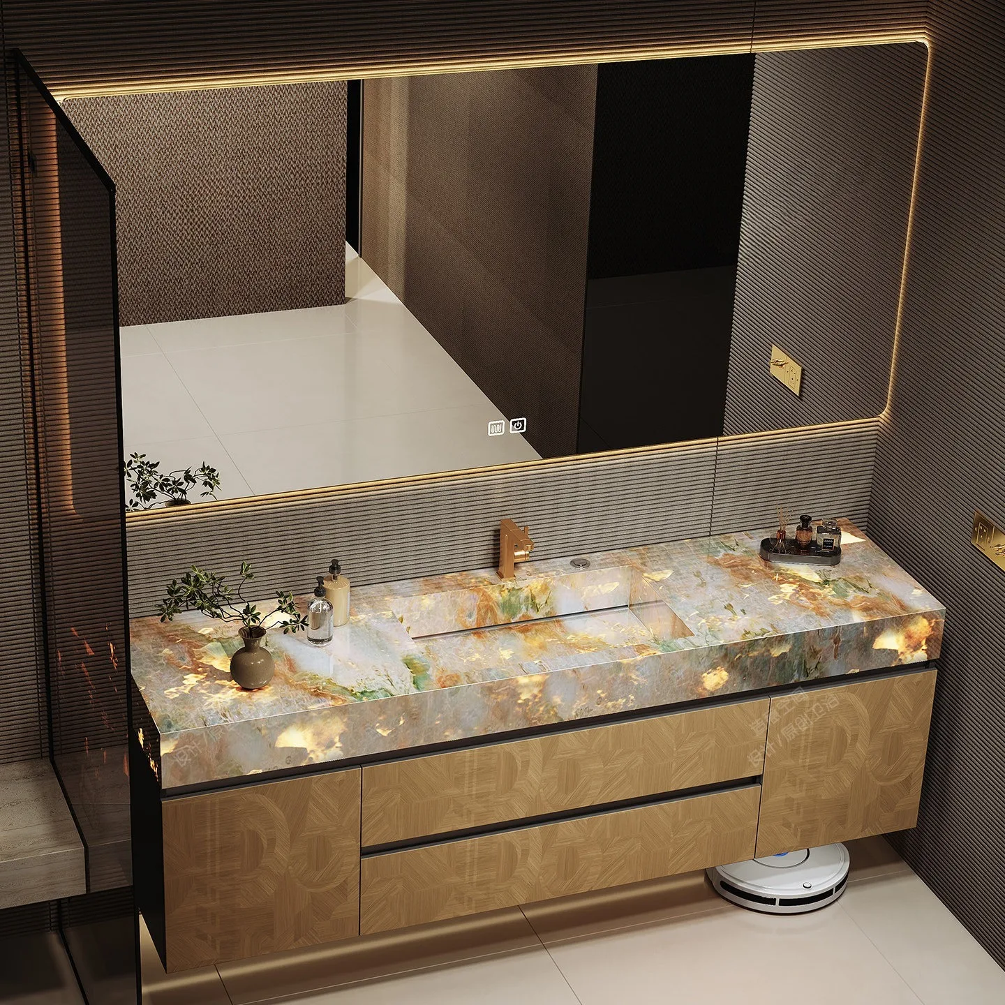 European Style Marble Countertop Sink Deep Design Waterproof Anti Stain Wear Resistant Easy Clean Natural Stone Home Bathroom