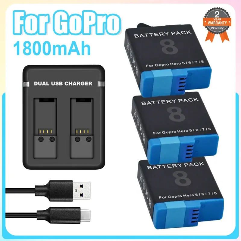 1800mAh Battery Or Charger Rechargeable Li-ion for GoPro Hero 8 7 6 Hero 5 Black Action Camera Battery Accessories For Gopro 8