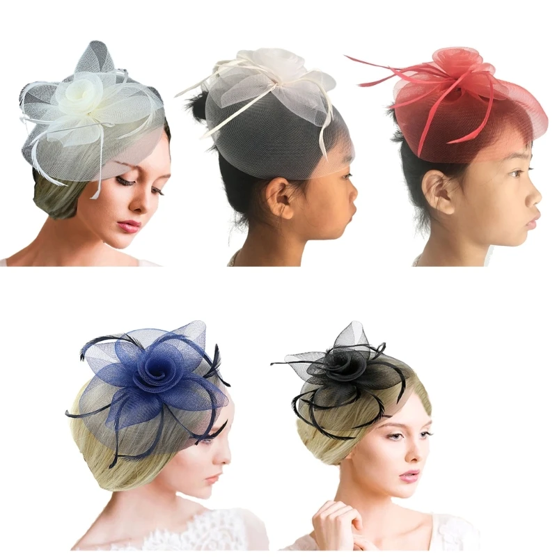 

Elegant Wedding Fascinators Hat with Flower Pillbox Hat for Makeup Party for Wedding Party