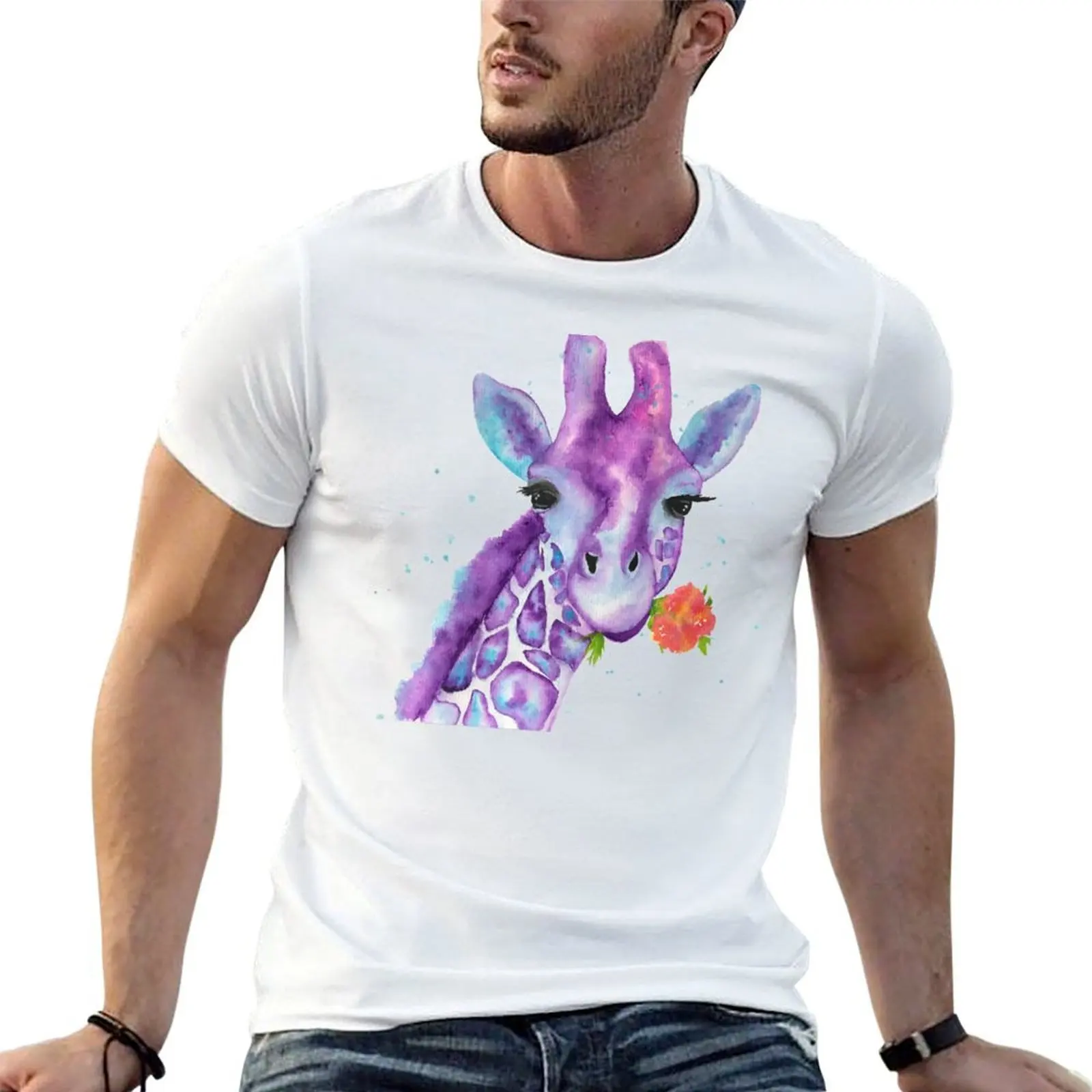 

Zoya, the Purple Giraffe Watercolor T-Shirt t shirt men 100% cotton luxury brand man t shirt summer T-Shirt
