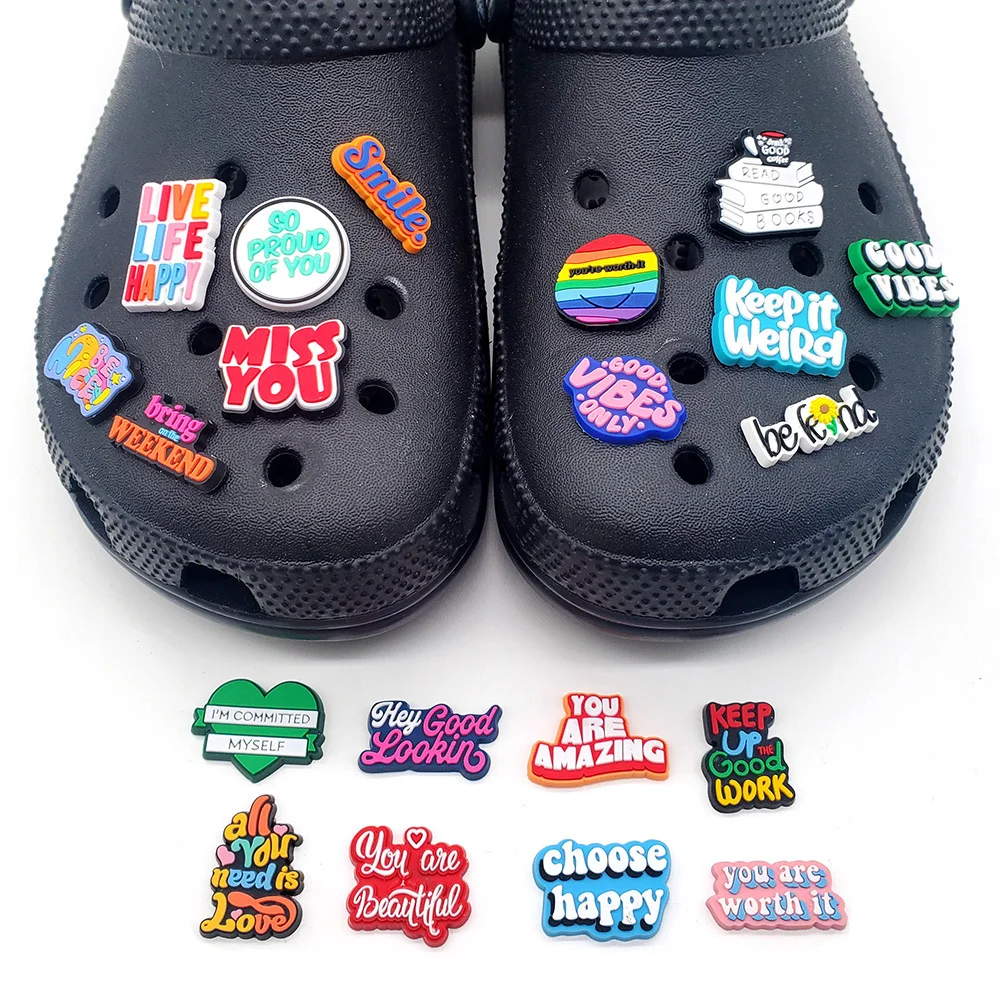 

20pcs Funny Phrase Shoe Charms PVC Letter Decorations for Clogs Sandals Buckle Gifts Cute Shoe Accessories