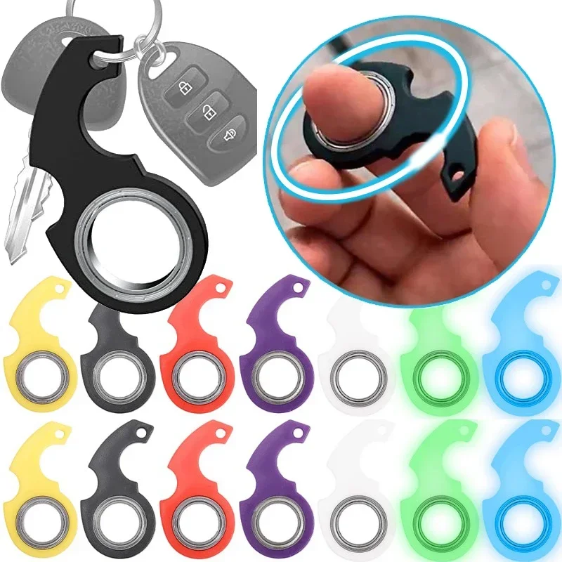 Spinner Stress Toy Keychain Metal Idget Toy Kid Fingertip Spinning Keyring Finger Fidget Ring Relieve Anxiety Boredom Party Gift