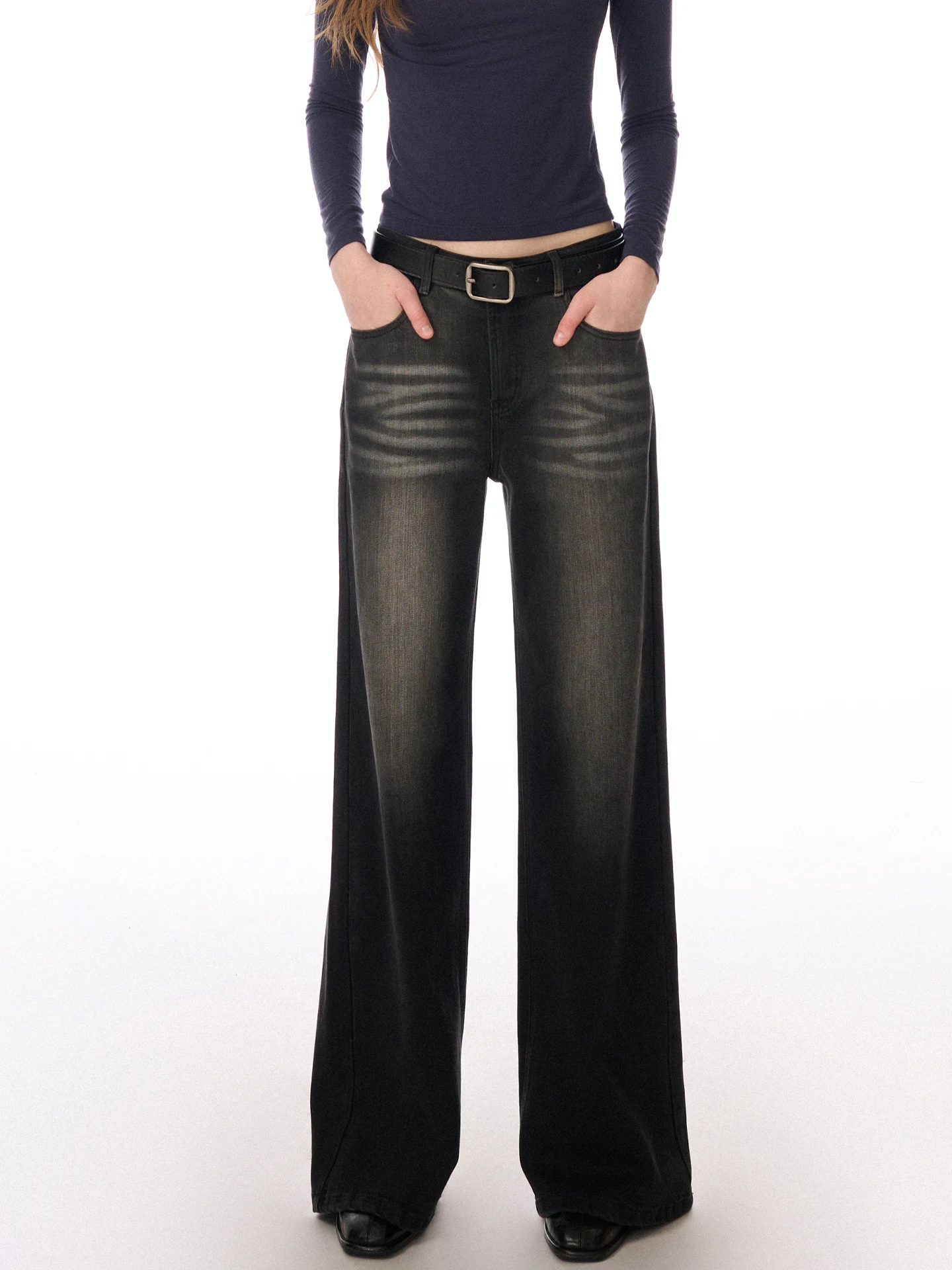 

Женские джинсы прямого кроя Yuuue: ретро-стиль, с эффектом потертости, широкие штанины, удлиненные, для стройности, зимняя новинка