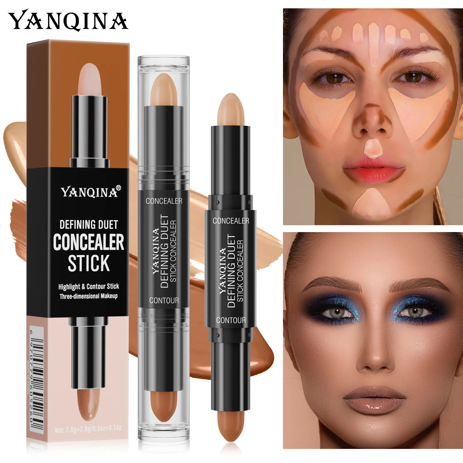 1 unidad de lápiz corrector de base facial, Corrector de ojeras de larga duración, correctores de contorno, maquillaje cosmético en barra