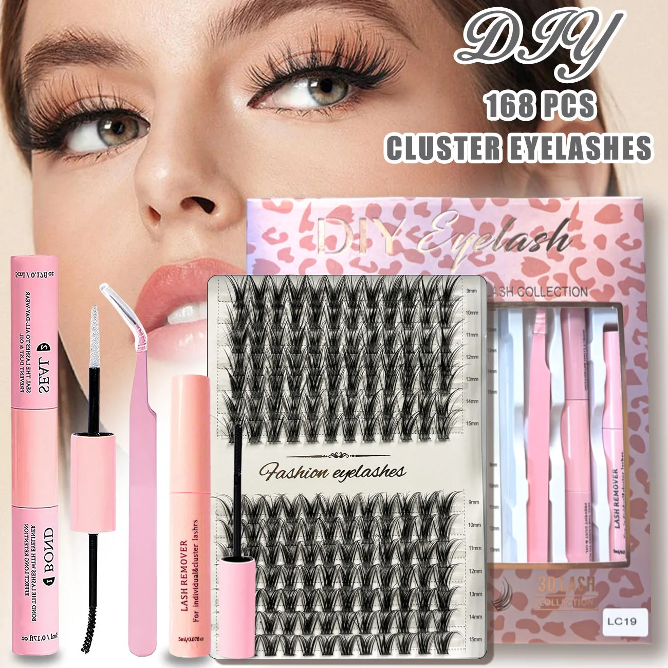 

DIY Individual Lash Extension 168 Pcs Bond And Seal And Remover Accessories Self-Grafting Lash Clusters Extensions Complete Kit