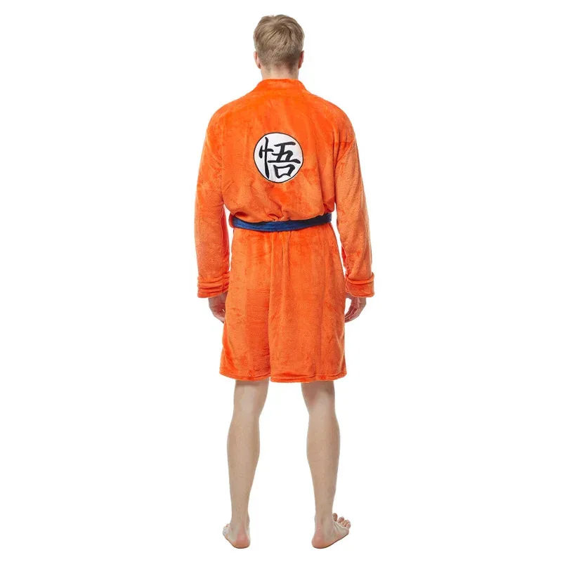 Adult Kids Goku Cosplay Bathrobe Orange Bath Towel Costume Pajamas Robe Belt Outfits Halloween Carnival Party Men Boy Anime Suit
