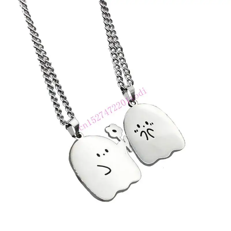 M76B Pack of 2 Pendant Necklace Specter Necklace Fashion Party Jewelry Couple Jewelry Stainless Steel Texture for Women Girls