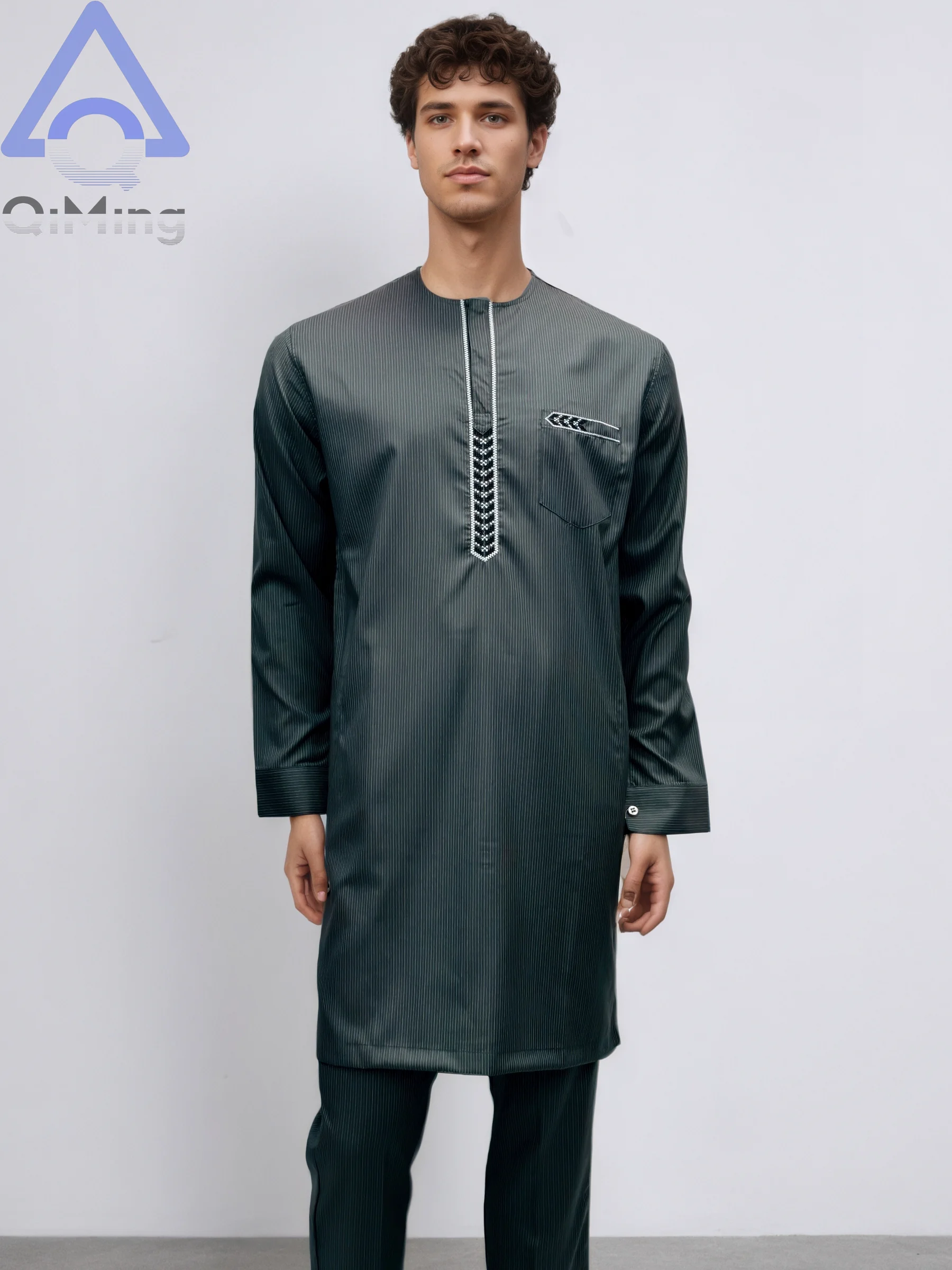 طقم زفاف تقليدي إسلامي أفريقي شيلابا رجل كم طويل 40% قطن مطرز قفطان مغربي متواضع الجلابة العيد الإسلامي #1