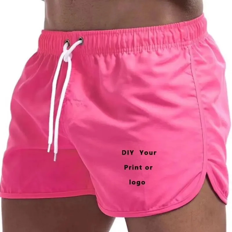 Swimming trunks with custom men's logo, beach shorts with lace and mesh lining, elastic waist, smooth, breathable, soft,