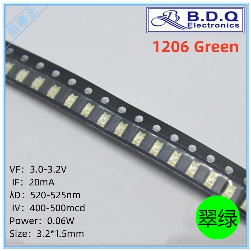 

1206 Green LED Lamp Beads SMD LED Light Size 3215 Light-emitting Diode High Bright Quality 100pcs