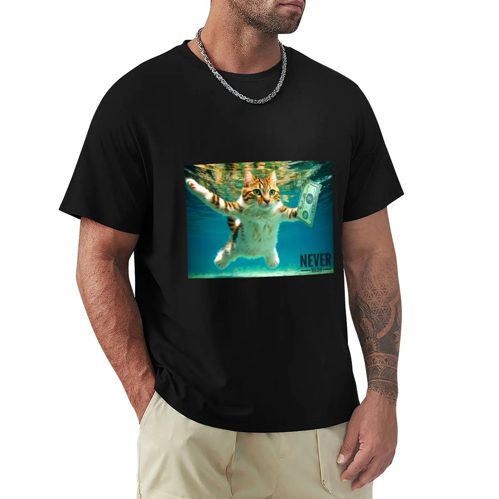 NEVER - MEOW T-Shirt Breathable Mesh Panel T-Shirt