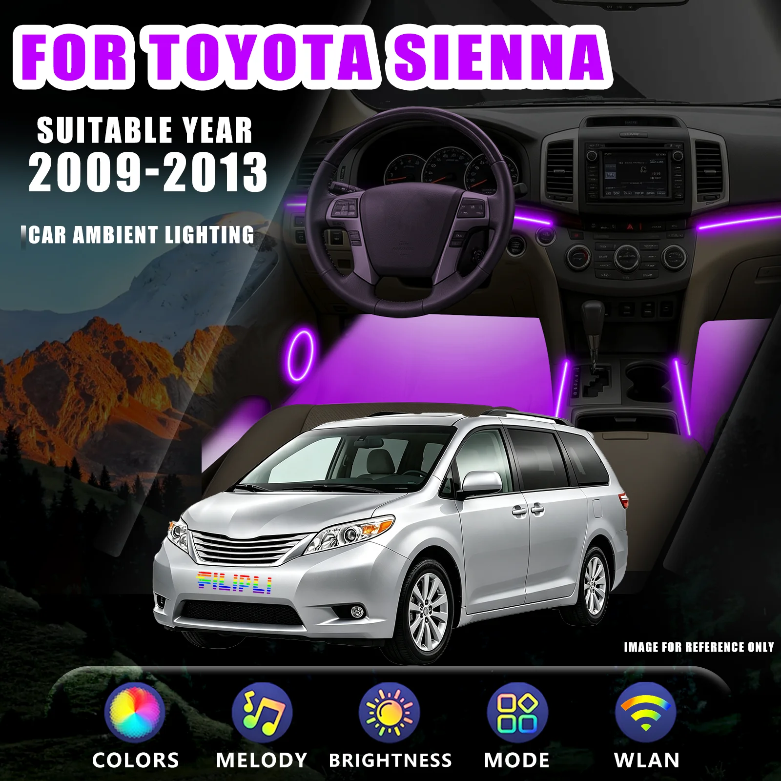 FOR TOYOTA Sienna 2009-2013 YEAR RGB 18 Lights car ambient light kit three row independent control three gear color temperature adjustment soft eye care mode full cabin one touch control decorative kit
