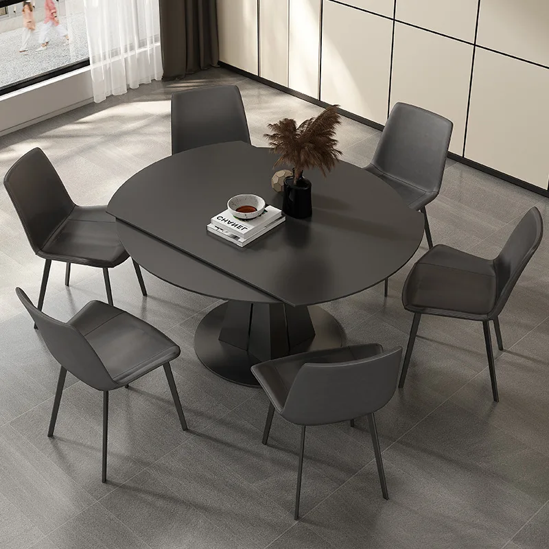 

Fengyan slab dining table rotatable telescopic round table for small household modern simple multi-functional deformable table a