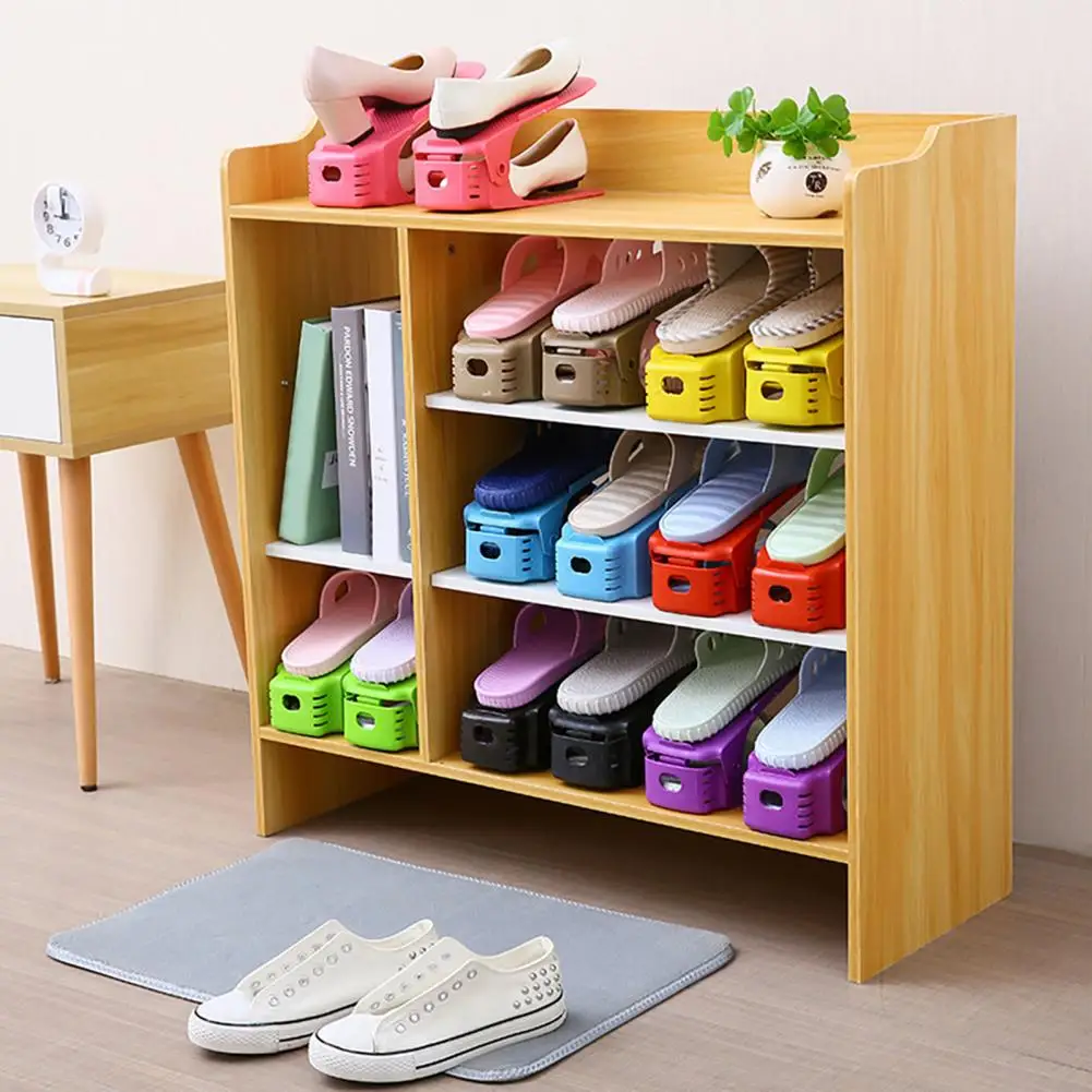 Double Layer Adjustable Shoe Shelf Shoe Organizer Footwear Storage Stand Plastic Shoe Rack Hotel Warderobe Shoe Holder Shelf