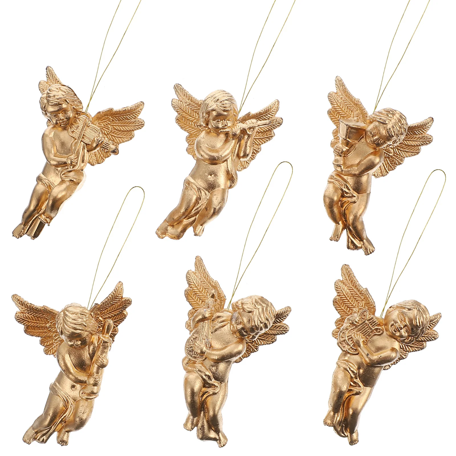 

24 Pcs Statue Angel Wings Pendant Office Decorations Christmas Bells Plastic Xmas Tree Hanging