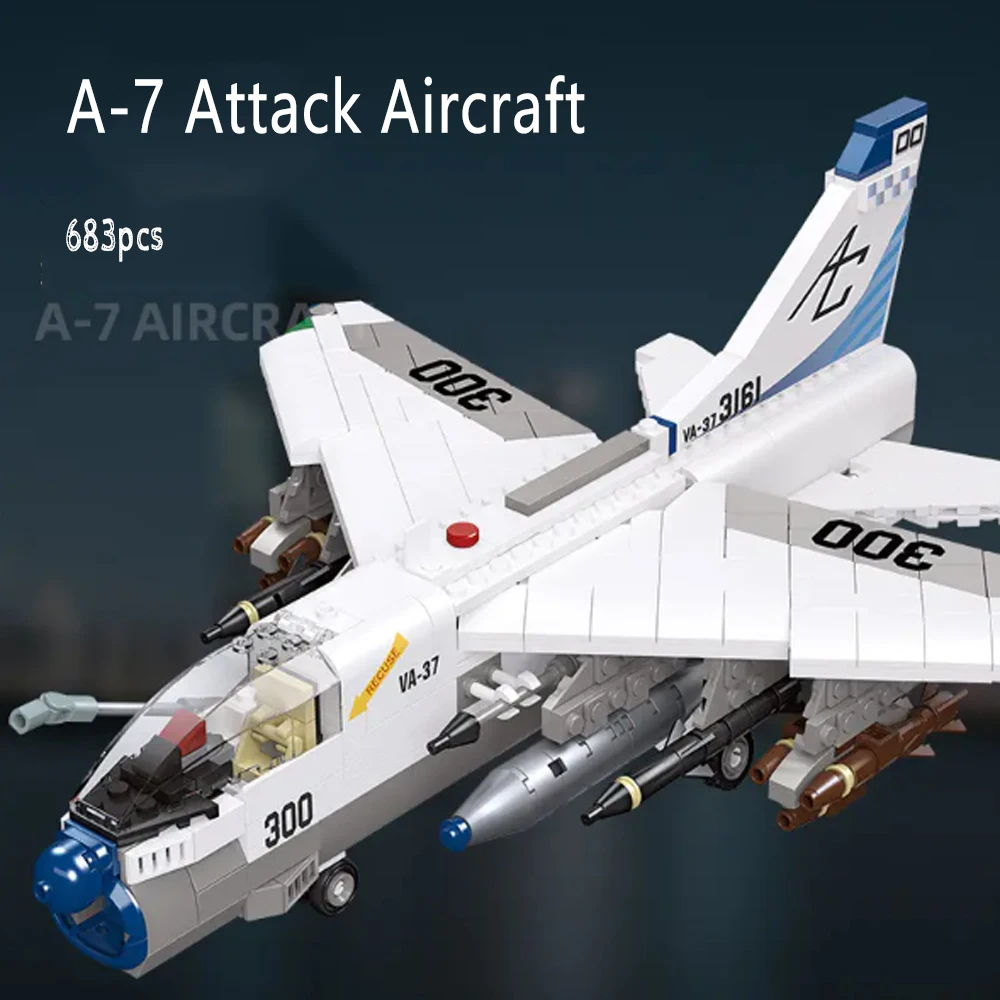 WWII Moc A-7 Attack Aircraft Military Airplane Fighter War Brick Technical Army Model Building Blocks battle Toys 683pcs