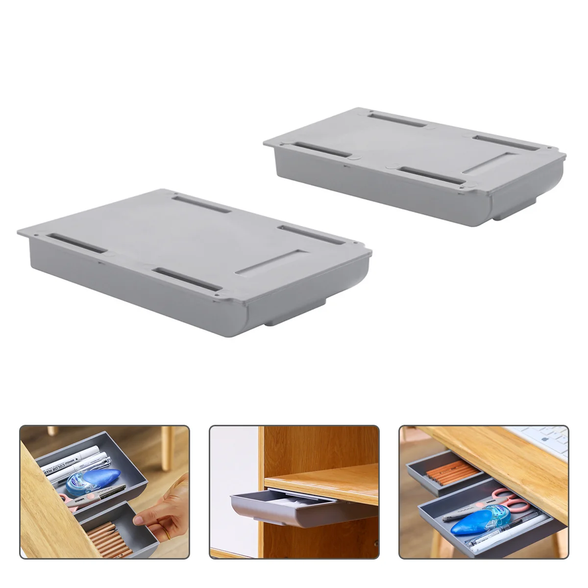 

2 Pcs Drawer Storage Box Under Desk Stationery Pull-out Drawers Table Bottom The Pen Holder