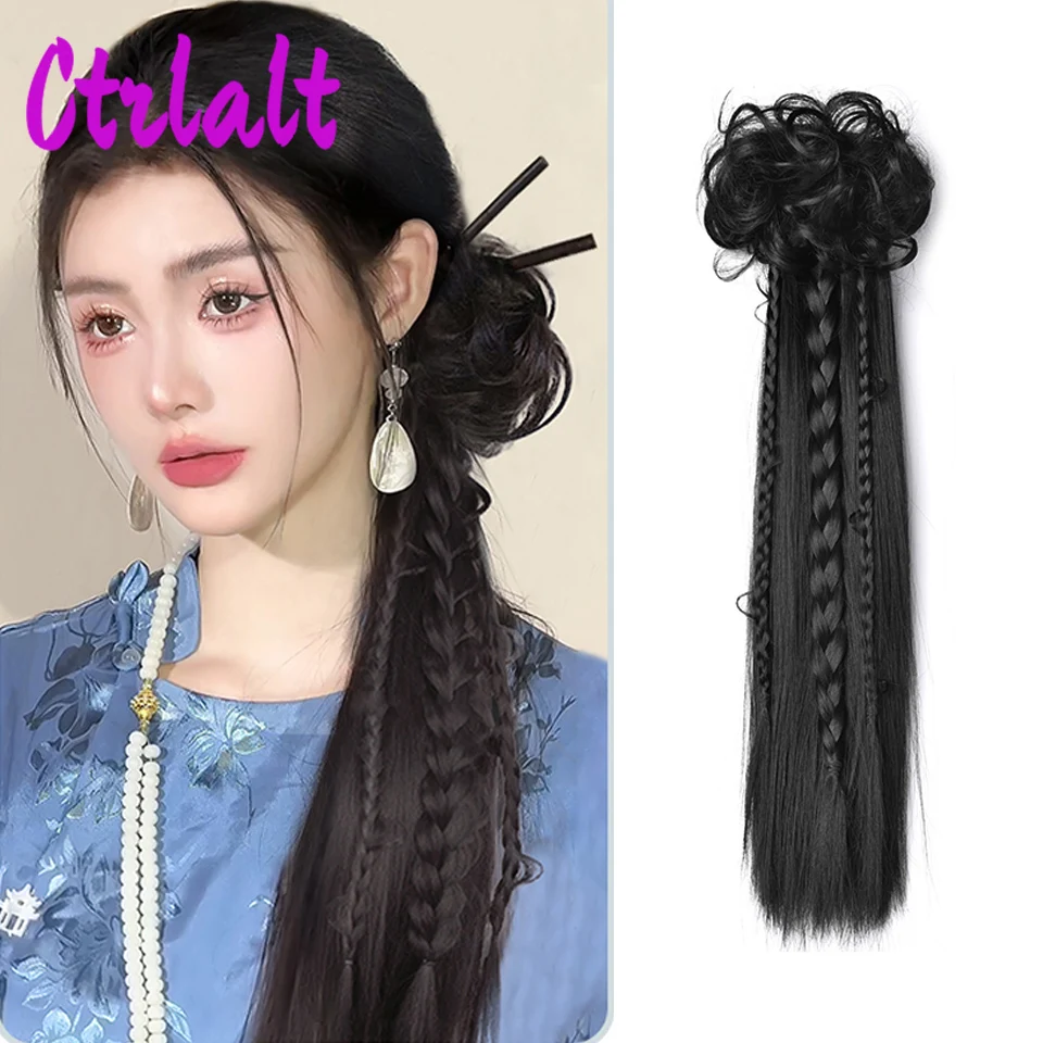 Synthetic Ponytail New Chinese Style Hair knitting Han Suit Ancient Style Contract Fried Dough Twists Long Braid Ponytail