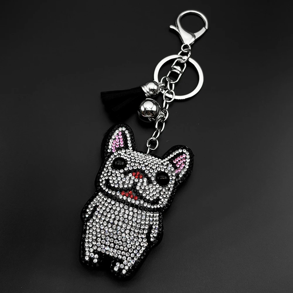 Mignon bouledogue français cristal gland porte-clés sac accessoires belle Animal chien porte-clés porte-animal amoureux des animaux de compagnie cadeau bijoux porte clé