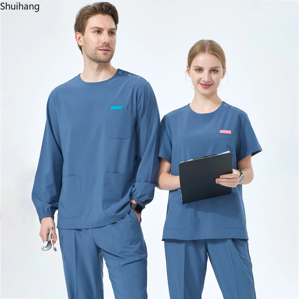 Conjunto de ropa médica deportiva de secado rápido, Top y pantalón elásticos y cómodos, uniforme de médico y enfermera, S02-01