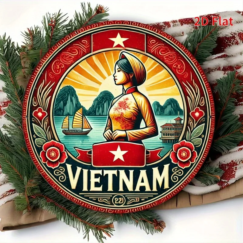 2D Flat - One Piece of 2D Flat Metal Sign Measuring 8.0X8.0 inch, Featuring Vietnamese Cultural And Natural Scenery.Restaurants.