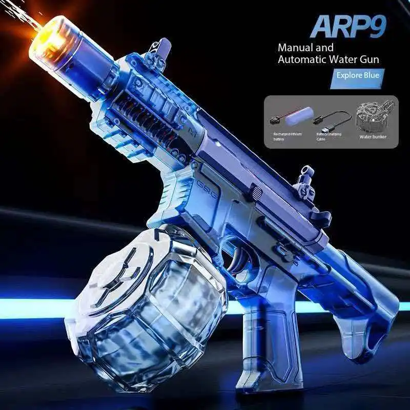 Pistola de Agua Eléctrica ARP9, Subfusil Automático con Luz, Gran Capacidad, Juego de Disparos para Exteriores, Playa, Piscina, Juguete para Adultos