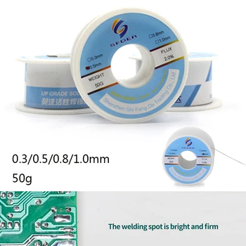 고순도 솔더 와이어 0.3/0.5/0.8/1mm, 고순도, 저 융착 스팟, 송진 납땜 와이어 롤, 깨끗한 주석 BGA 용접, 50g