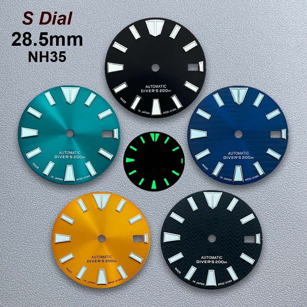 

28.5mm S Logo Dial Suitable For NH35/NH36 Japanese Movement C3 Green Luminous Wave High Quality Watches Modified Accessories