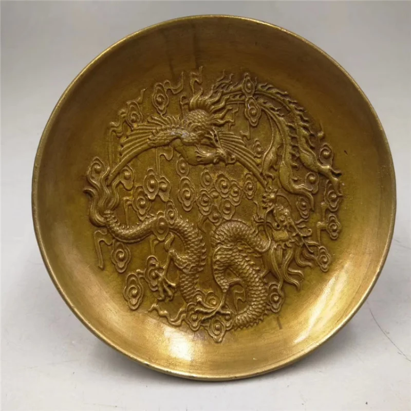 ของเก่าโบราณหัตถกรรมทองเหลือง Relief มังกรและฟีนิกซ์ทองแดงลวดเครื่องประดับในบ้านขายส่ง
