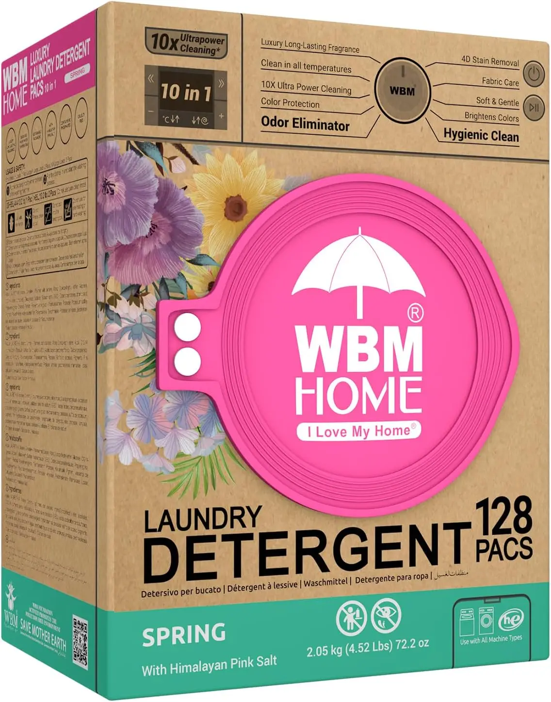 

Spring Scent Laundry Detergent Pods, 128 Count HE Concentrated with 10x Ultrapower Cleaning & 4D Stain Remover