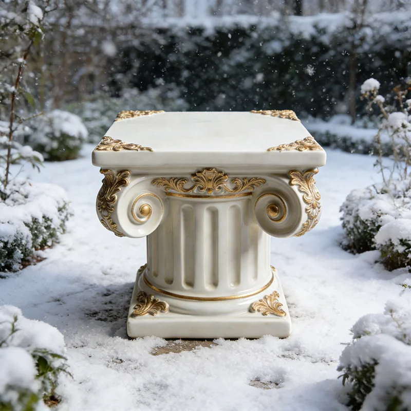 Platinum Engraved Resin Ionic Column Nautical Flower Platform-Luxury Garden Decoration Display Column