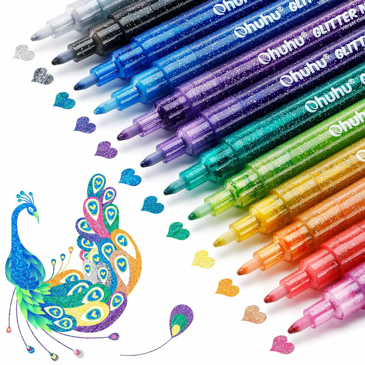Ohuhu Glitter Metallic Marker Pennen Glitter Kleuren Markers Fijne Punt Tip Waterbasis Metallic Shimmer Markers voor DIY Tekening