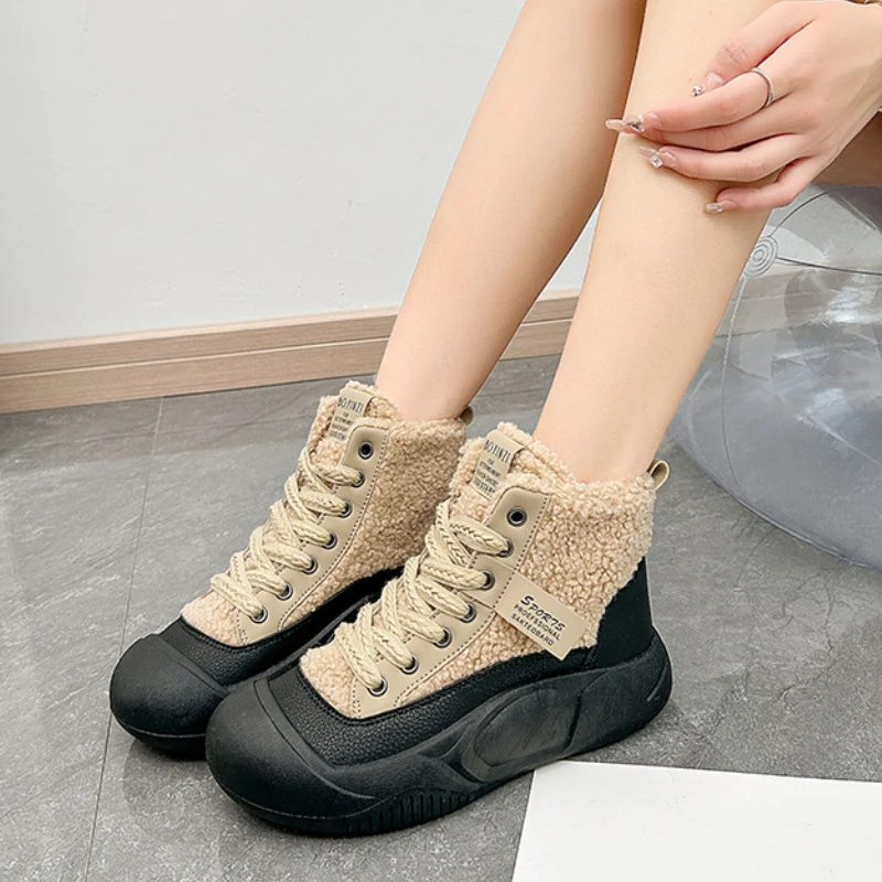 Women\'s Winter Ankle Boots New Casual Sports Warmed Skateboard Shoes Woman Platform Plus Plush Snow Boot Footwear Botas De Mujer