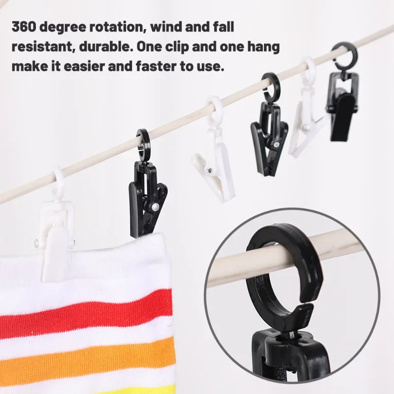 5/10Pcs Rotating Hanger Clips Clothes Pegs Plastic Clothes Pins Laundry Hooks Bathroom Hats Socks Towels Hanging Storage Clips