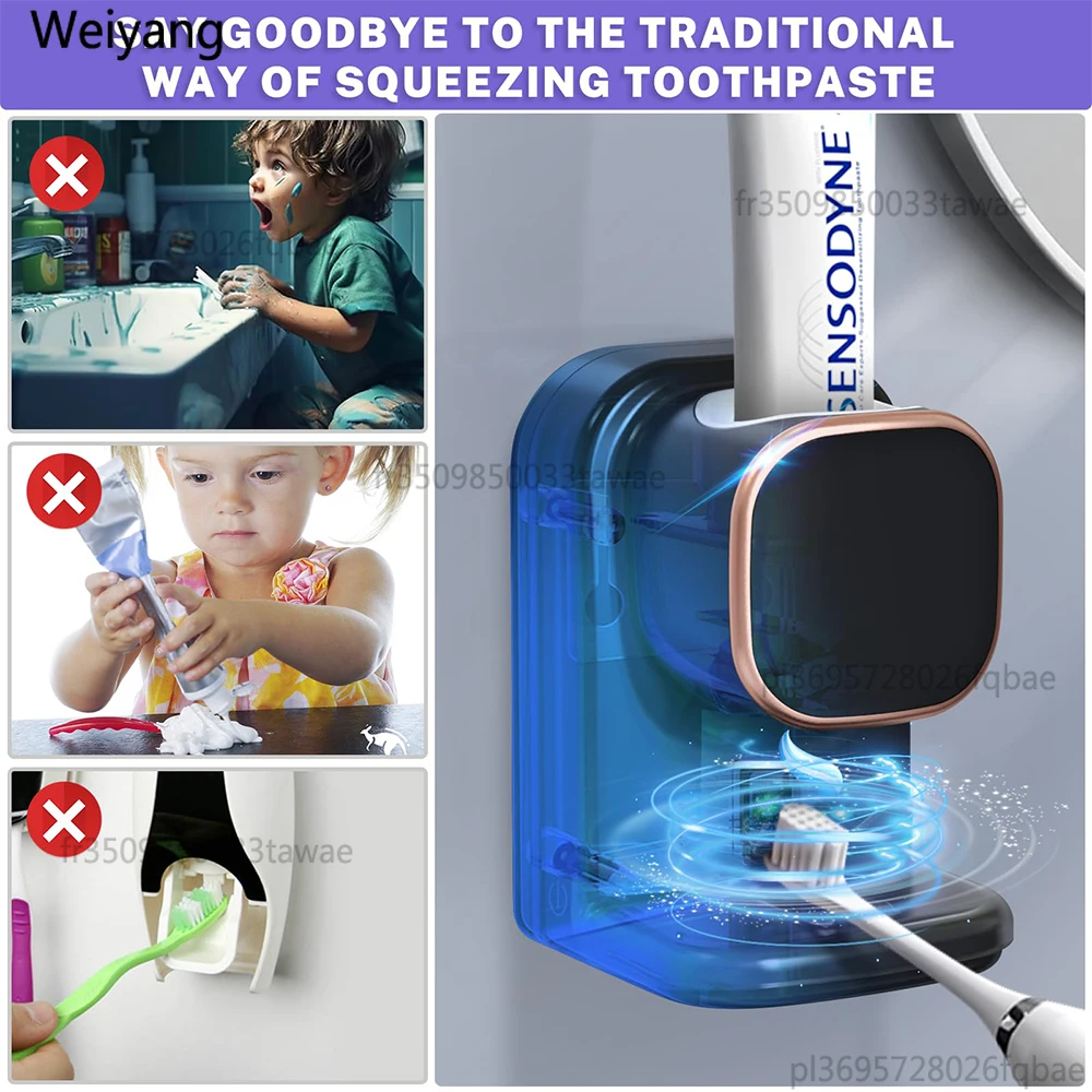موزع معجون الأسنان الأوتوماتيكي، عصارة معجون الأسنان الكهربائية المثبتة على الحائط للأطفال والكبار للحمام #1