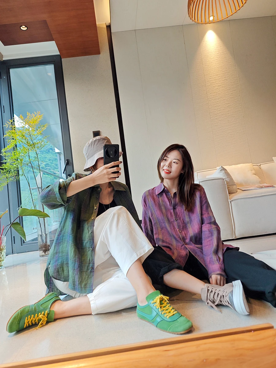 

Poetic Fren Cheered Linen irt Design Layering Long Sve Loose Fit Women's Original Design irt