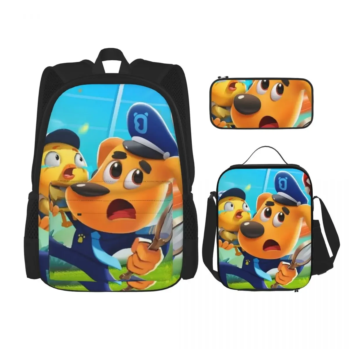 Sheriff Labrador Backpacks Boys Girls Bookbag Students School Bags Cartoon Kids Rucksack Lunch Bag Pen Bag Three-Piece Set