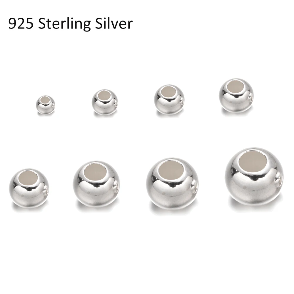 2-10mm Genuine 925 Sterling Silver Bead Smooth Round Ball Spacer Loose for Ring Necklace Earring Bracelet Jewelry Making Finding