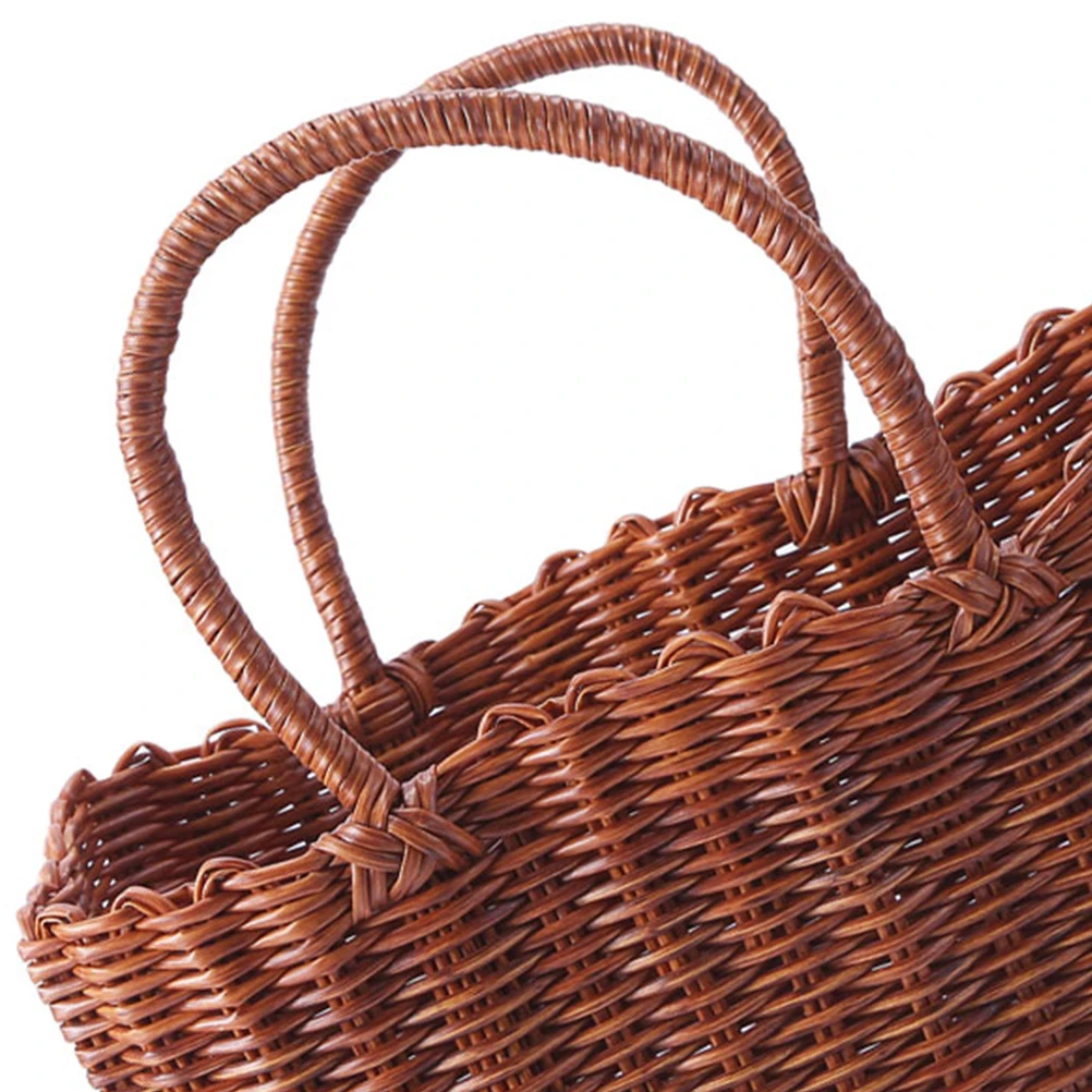 1pc Creative Fruit Basket Brown Tote Storage Basket For Home Garden Kitchen Vegetable Holder Picnic Shopping Weaving Flower