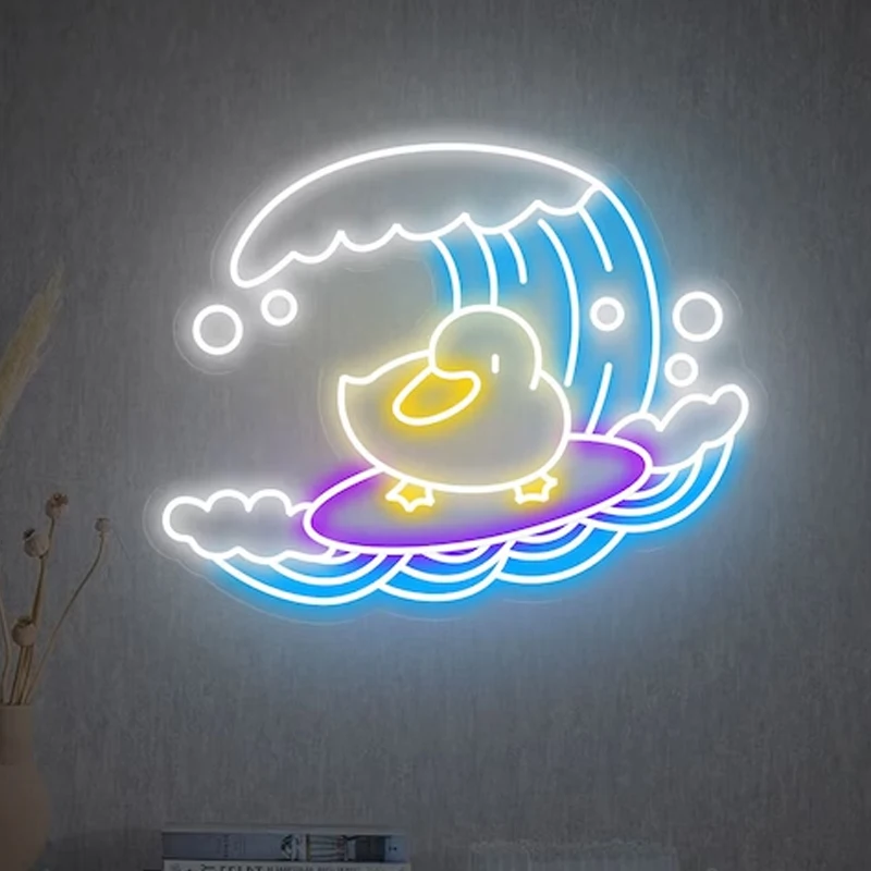 Anime Duck Surf Led Neon Sign Cartoon Neon Signs Kids Room Neon Light Neon Wall Light Sign Bedroom Decoration