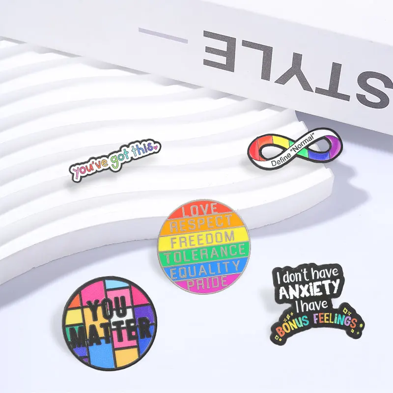 LGBT Rainbow Encourage Quotes Metal Enamel Pin You Matter Define Normal Love Respect Equality Pride Brooch Jewelry Accessories