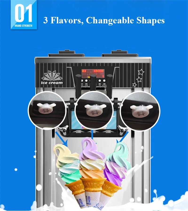 3 Flavors Commercial Soft Ice Cream Machine Countertop or Vertical Ice Cream Maker for Shop Restaurant