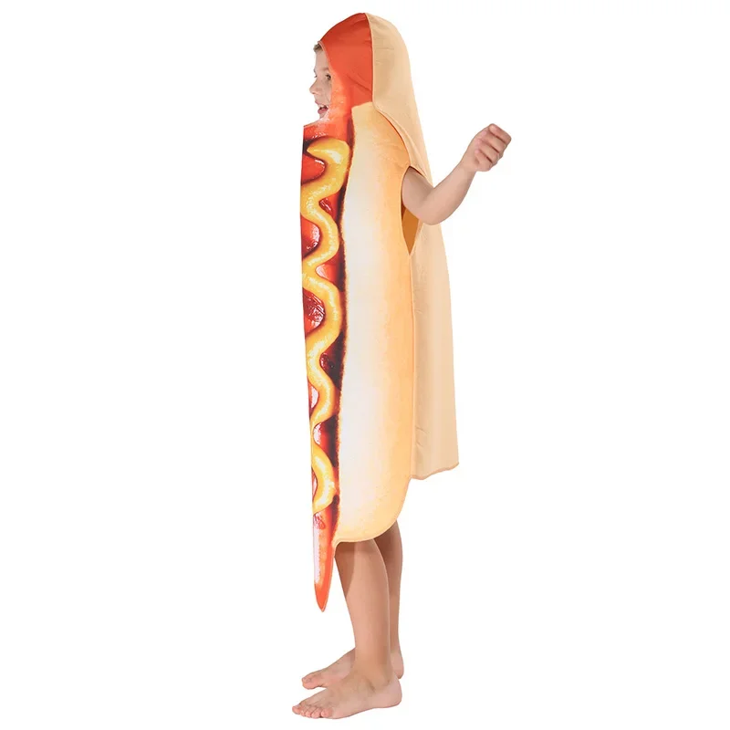 Halloween Adult Kids Funny 3D Print Hot Dog Costumes Food Sausage Men Women Boys Unisex One-Piece Costume Carnival Jumpsuit