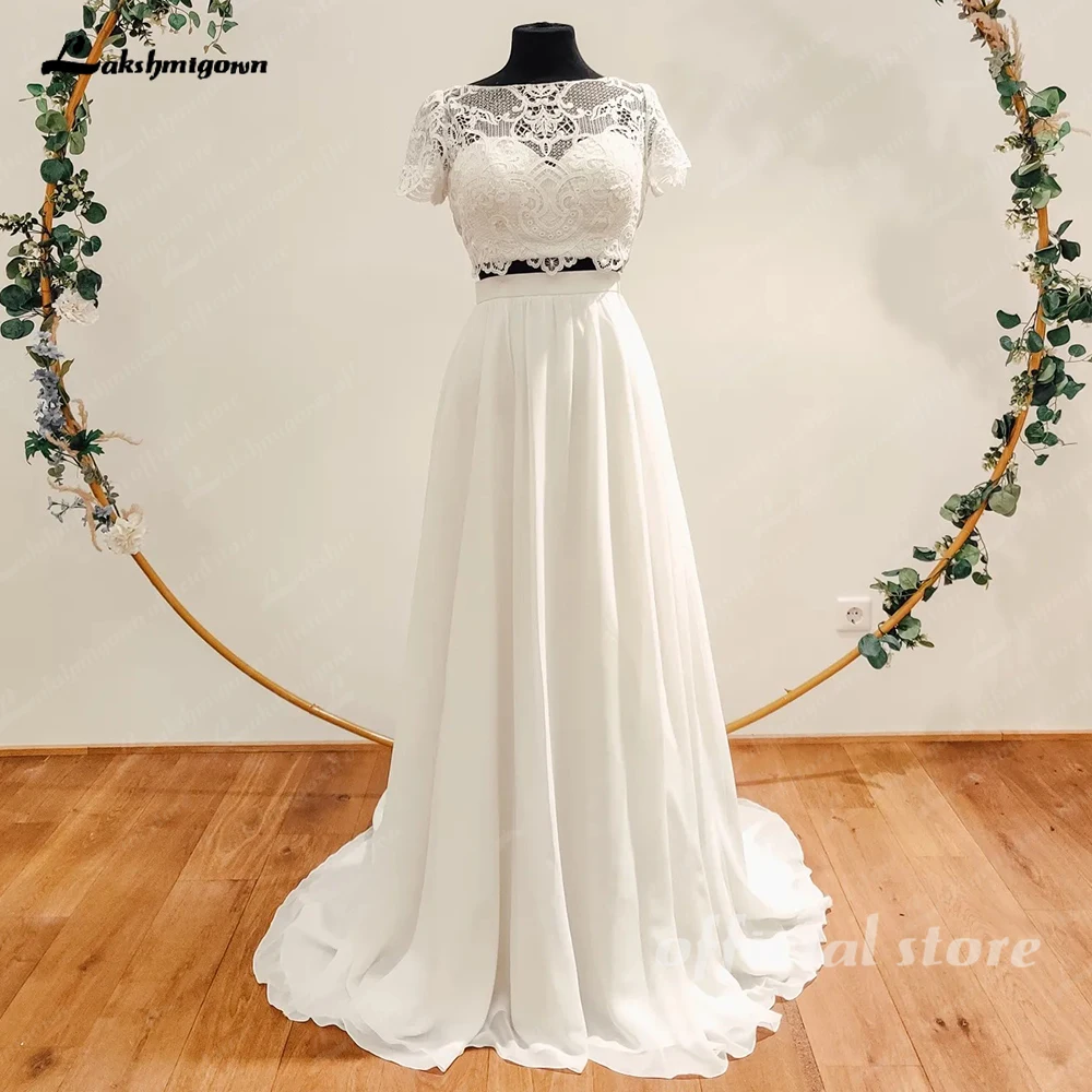 Lakshmigown Two Piece Wedding Dress for Chic Boho Bridal Reception Wedding Party Gowns 2024 Short Sleeves Beach Wedding Dresses