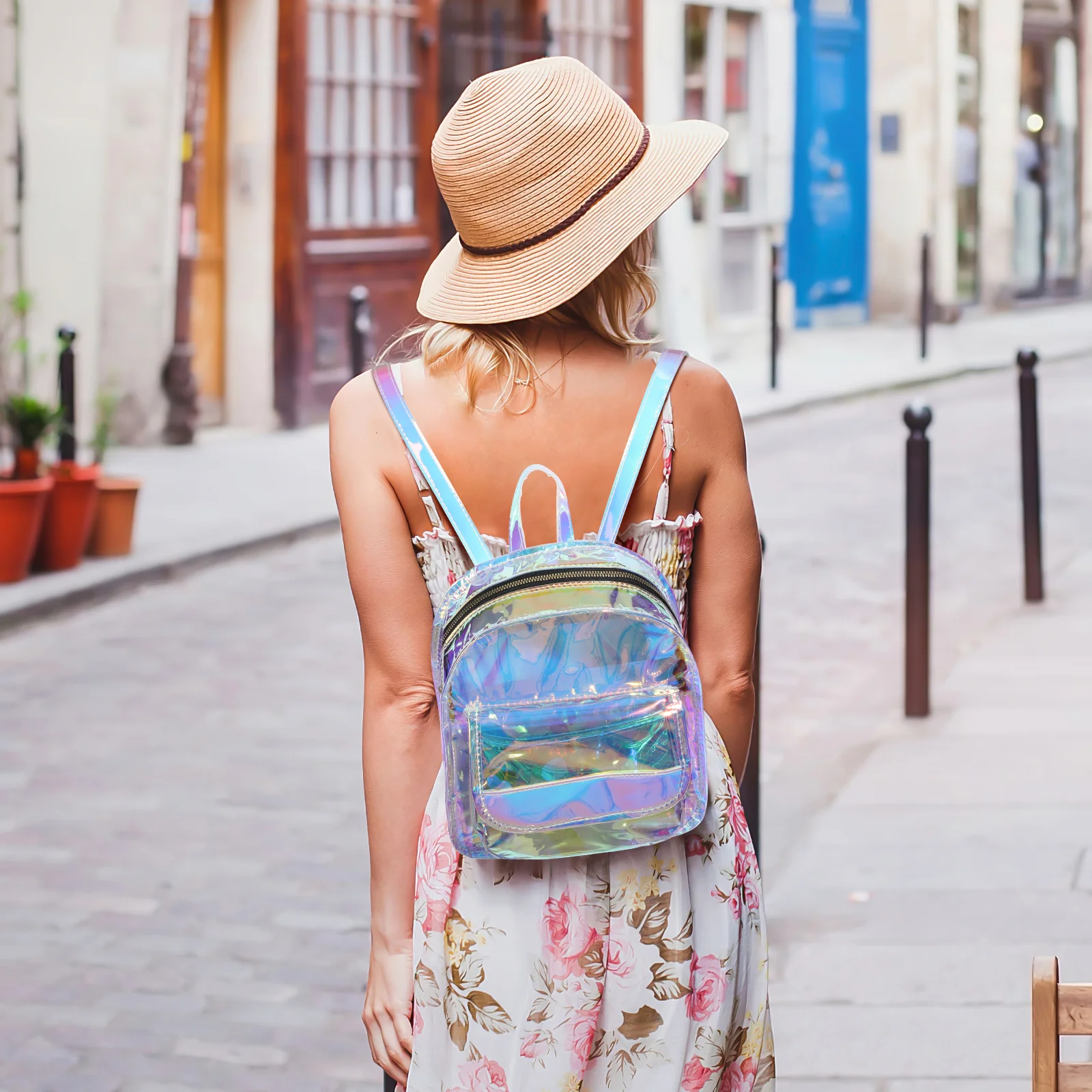 

Laptop Backpack for Women Girls Holographic Shiny Fashion School Bag Bookbag Travel Daypack Student Makeup Bag