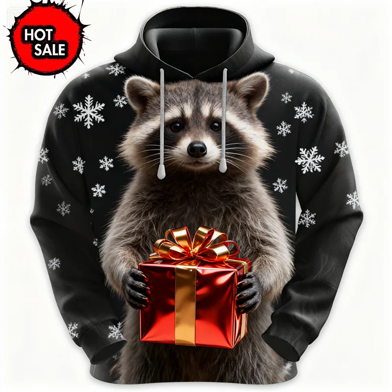 

Cute Raccoon 3D Graphic Hoodies Harajuku Fashion Christmas Hoodies For Man Female Clothes Tracksuit Boys Pullovers Tops Hoody