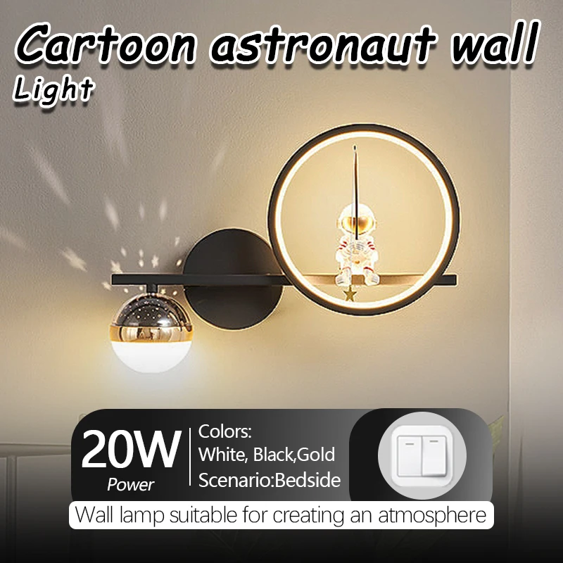 

Creative astronaut wall lamp for kids' room - a modern decorative light for bedroom bedside and background wall