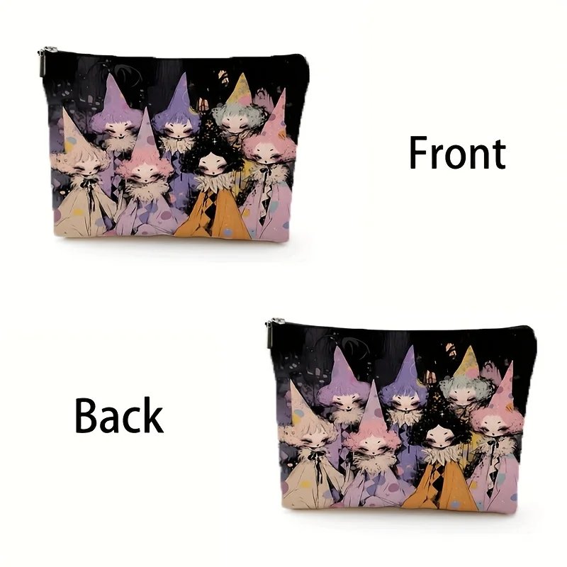 AGothic-style dark little girl cosmetic bag- multifunctional zipper pouch, jewelry storage bag, perfect travel zipper small stor