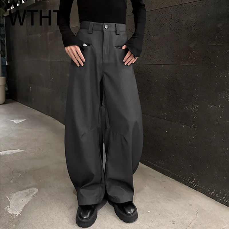 

WTHT модные мужские однотонные плиссированные свободные брюки-блейзеры, модные широкие брюки с высокой талией, мужские брюки, осень 2023, 2A2153